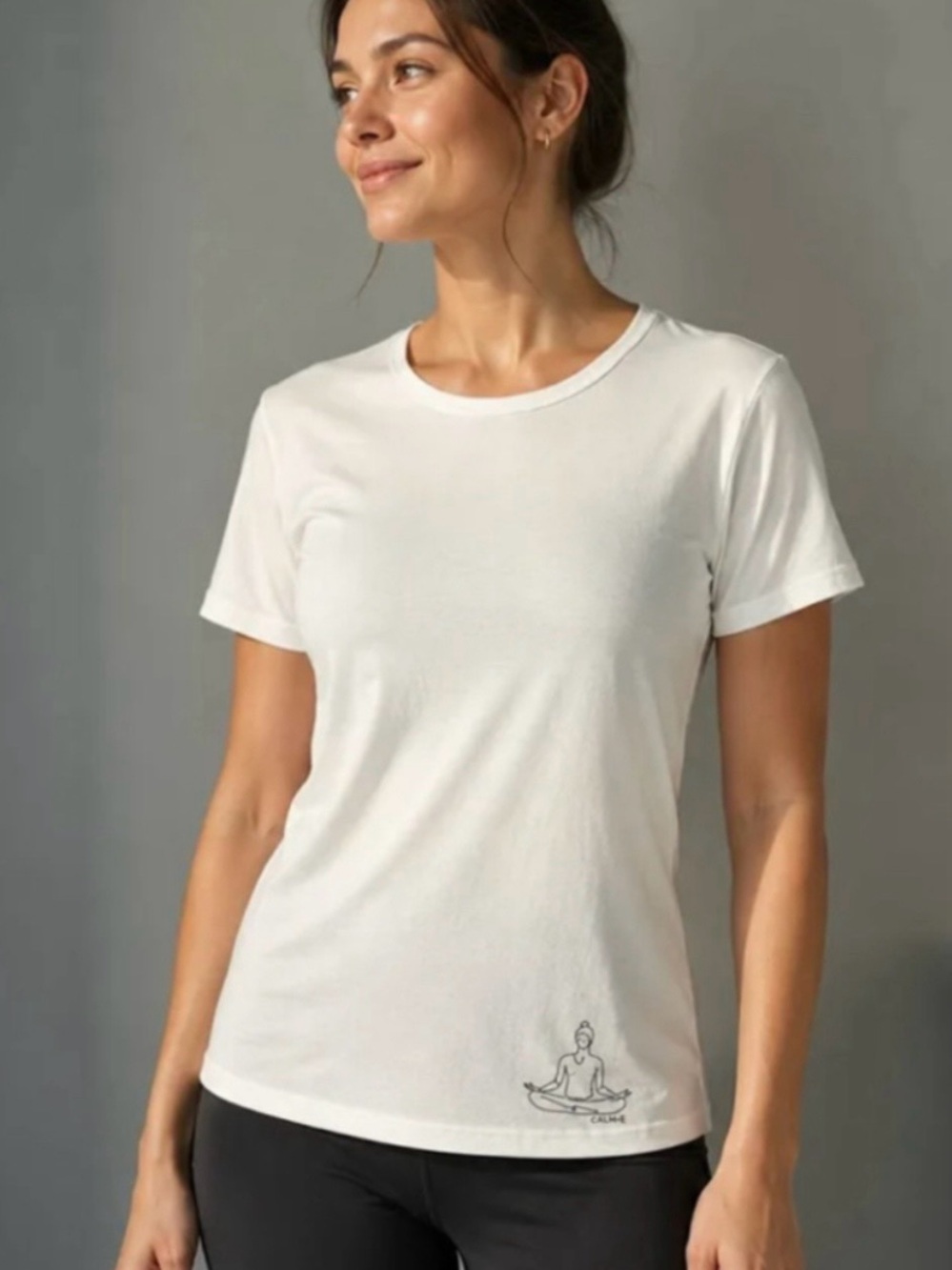 NWT Calme by Johnny Was Women's White Crewneck Yoga Lotus Tee Super Soft Large